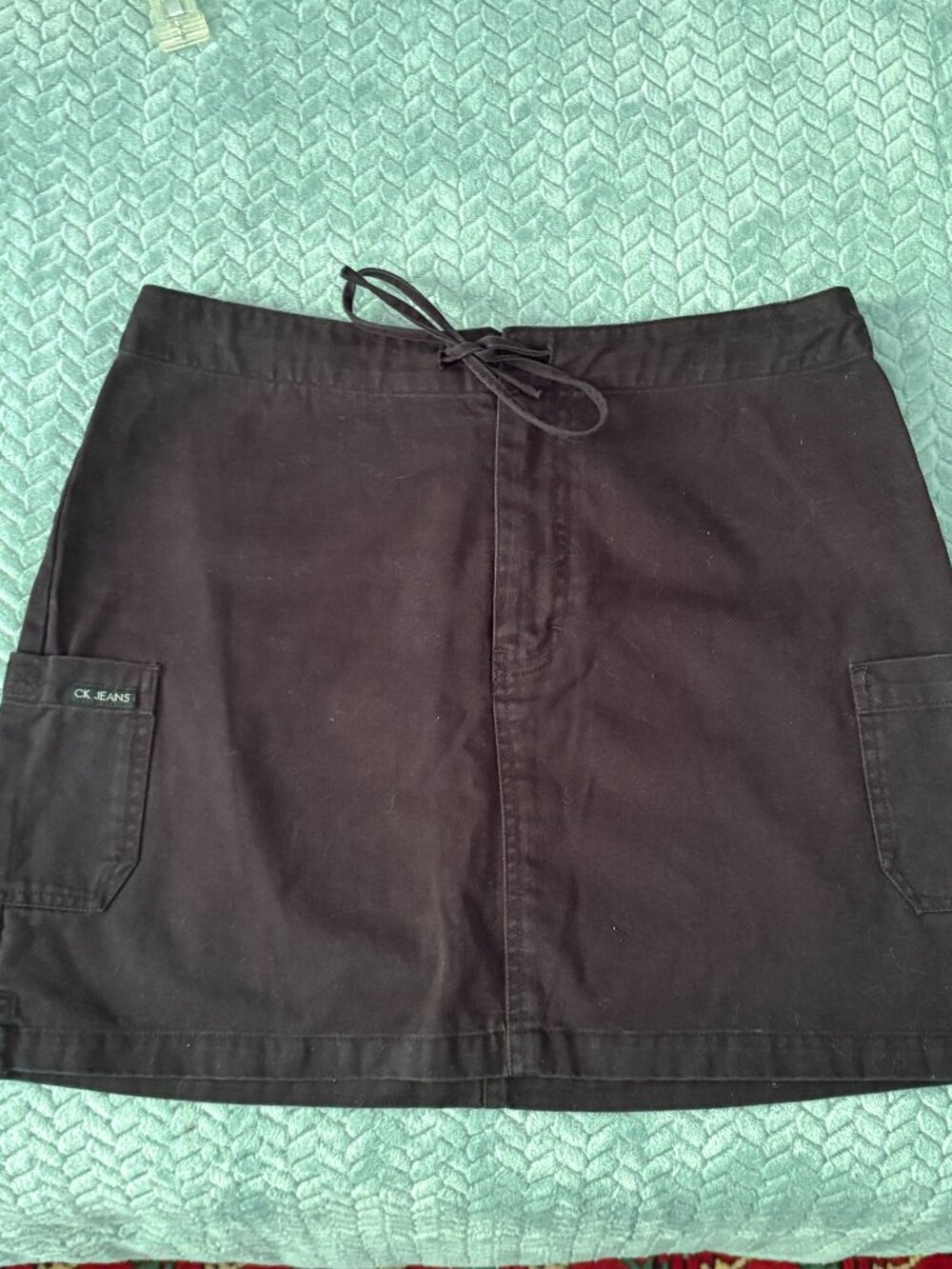 Calvin Klein Jeans Black Cotton Zipper & Tie Skirt with Pockets, Size 6